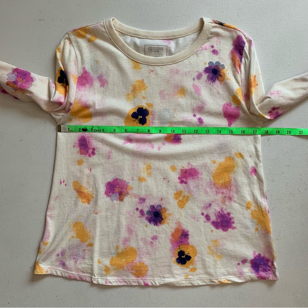 Candace Cameron Bure Pansy Floral Print Long Sleeve Tee Top Size XS NWOT - Picture 11 of 14